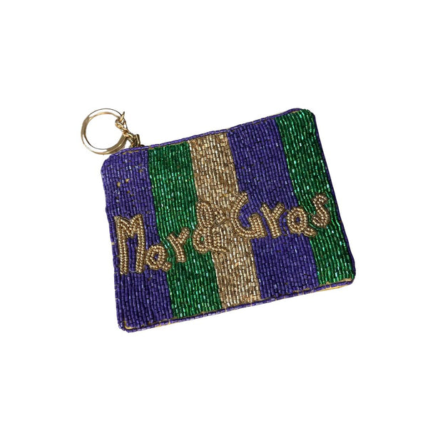 Purple, Gold, Green Beaded Colorblock Coin Purse &  Mardi Gras Purse