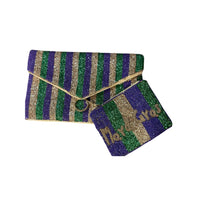 Purple, Gold, Green Beaded Colorblock Coin Purse &  Mardi Gras Purse
