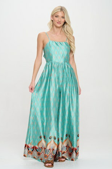 Heidi  Feather Teal Jumpsuit