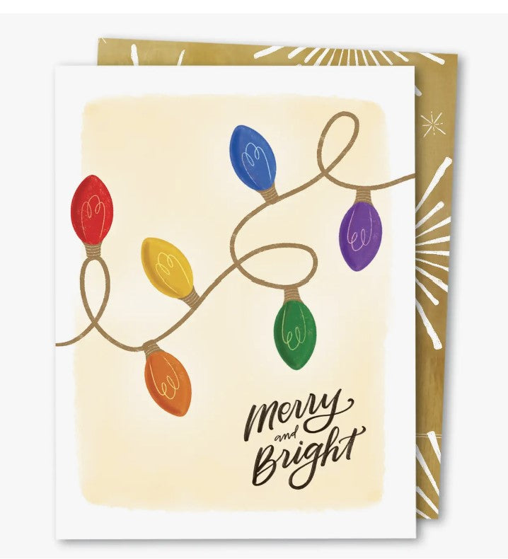 Merry + Bright | Holiday Rainbow Christmas Lights GREETING CARD