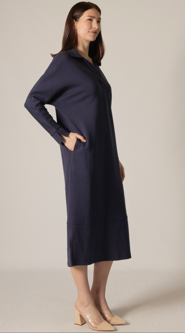 P. CILL Butter Modal Collared Long Sleeve Dress