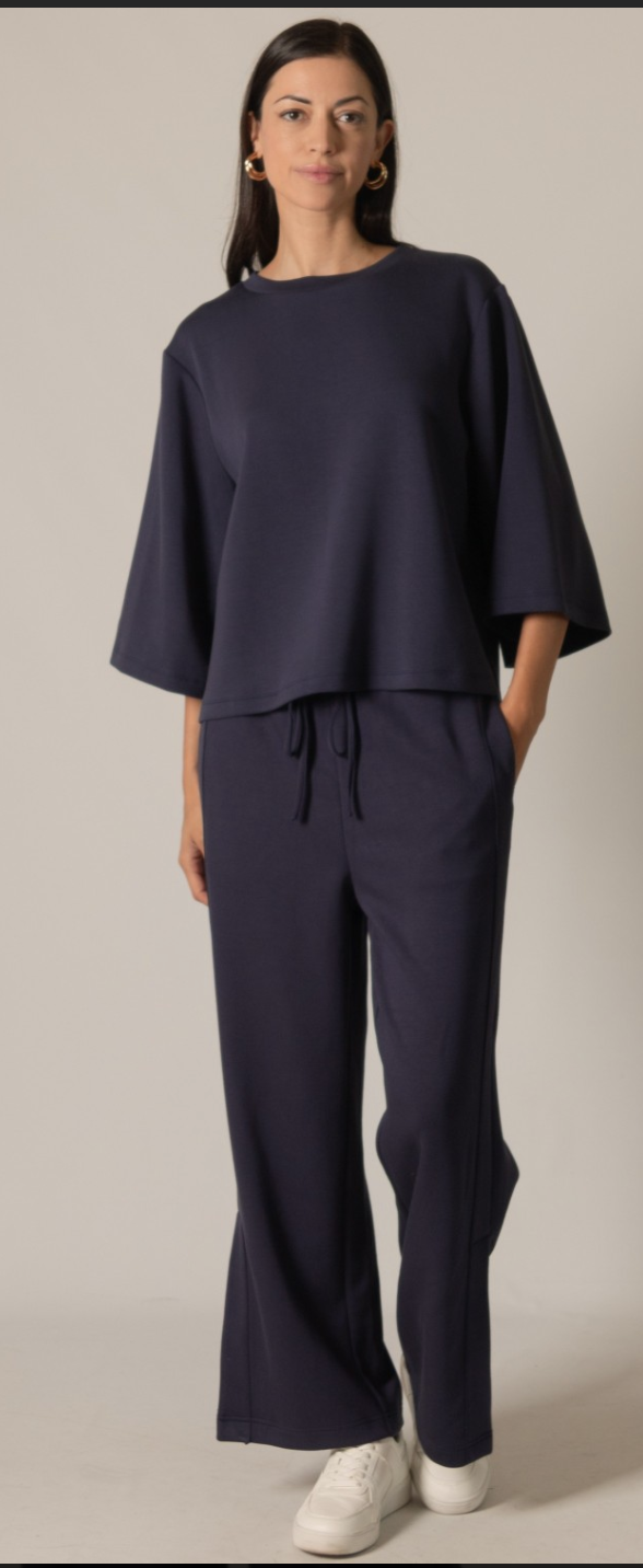 P. CILL Butter Modal Side Binding Wide Leg Pants: Black or Navy