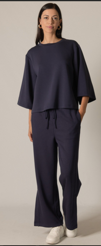 P. CILL Butter Modal Side Binding Wide Leg Pants: Black or Navy
