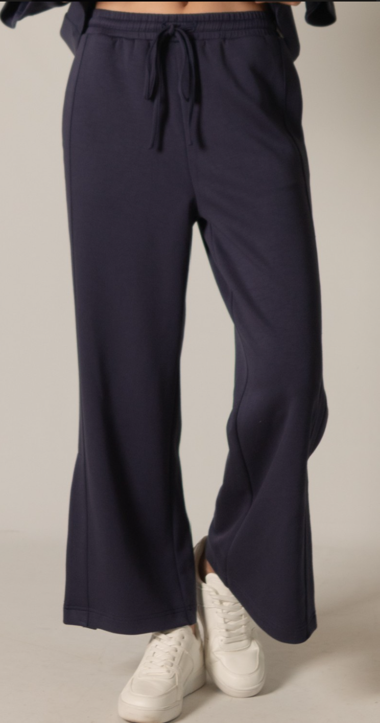 P. CILL Butter Modal Side Binding Wide Leg Pants: Black or Navy