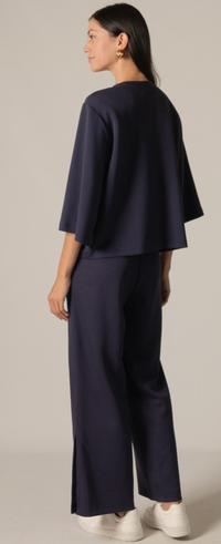 P. CILL Butter Modal Side Binding Wide Leg Pants: Black or Navy