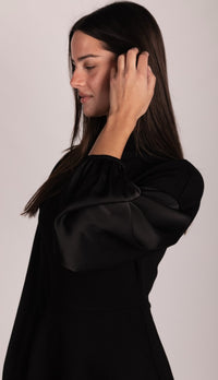 P. CILL Butter Modal Mock Neck Top with Contrast Satin Sleeves