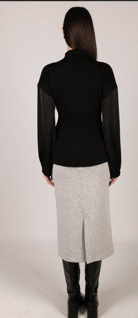P. CILL Butter Modal Mock Neck Top with Contrast Satin Sleeves