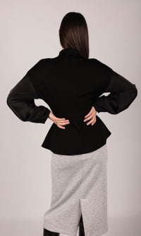 P. CILL Butter Modal Mock Neck Top with Contrast Satin Sleeves