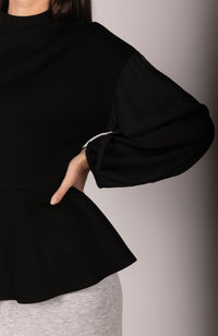 P. CILL Butter Modal Mock Neck Top with Contrast Satin Sleeves