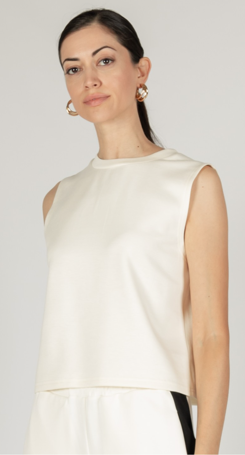 P. CILL Butter Modal Round Neck Sleeveless Cream Top