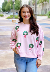 Millie Sweatshirt - Pink & Green Wreaths | Christmas