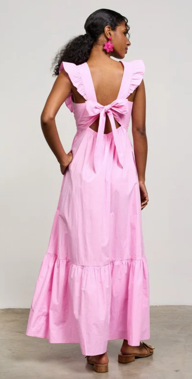 Luna Pink Poplin Tie-Back Maxi Dress Xs