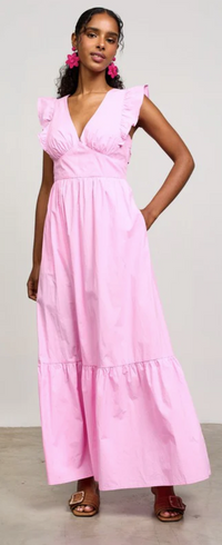 Luna Pink Poplin Tie-Back Maxi Dress