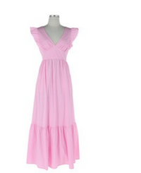 Luna Pink Poplin Tie-Back Maxi Dress