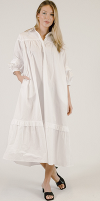 Jasmine Poplin Puff Sleeve Collared Midi Dress