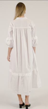 Jasmine Poplin Puff Sleeve Collared Midi Dress