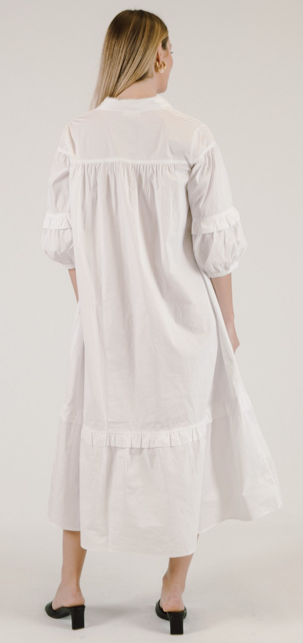Jasmine Poplin Puff Sleeve Collared Midi Dress