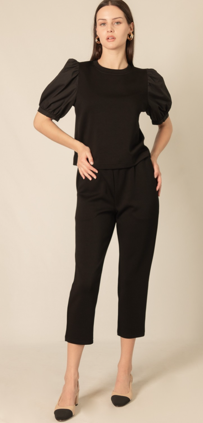 P.CILL Butter Modal Round Neck With Poplin Short Sleeve Top