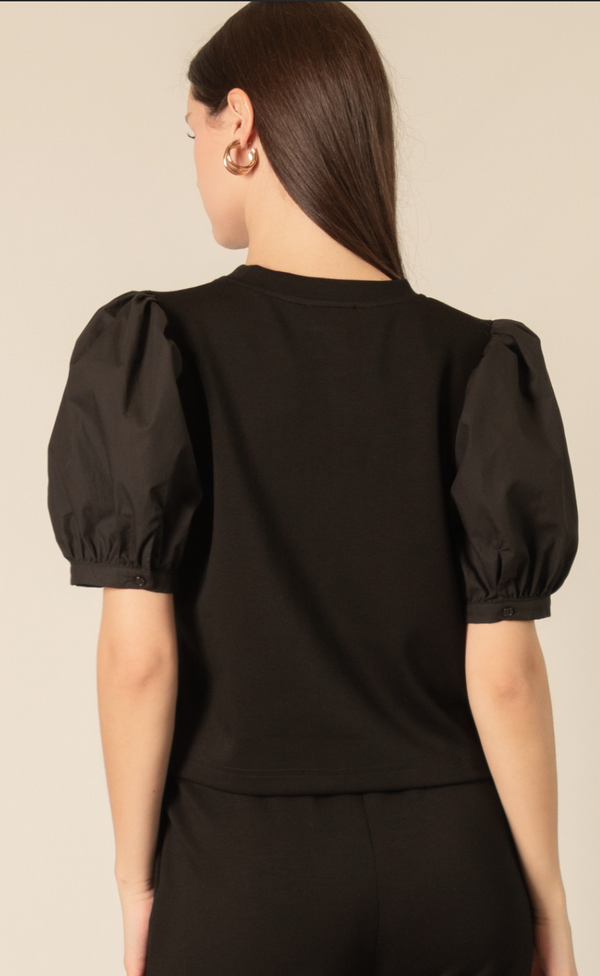 P.CILL Butter Modal Round Neck With Poplin Short Sleeve Top