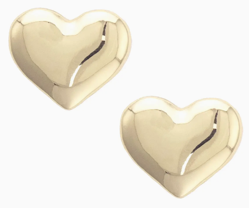 Hattie Puffy Heart Stud Earrings in Shiny Gold