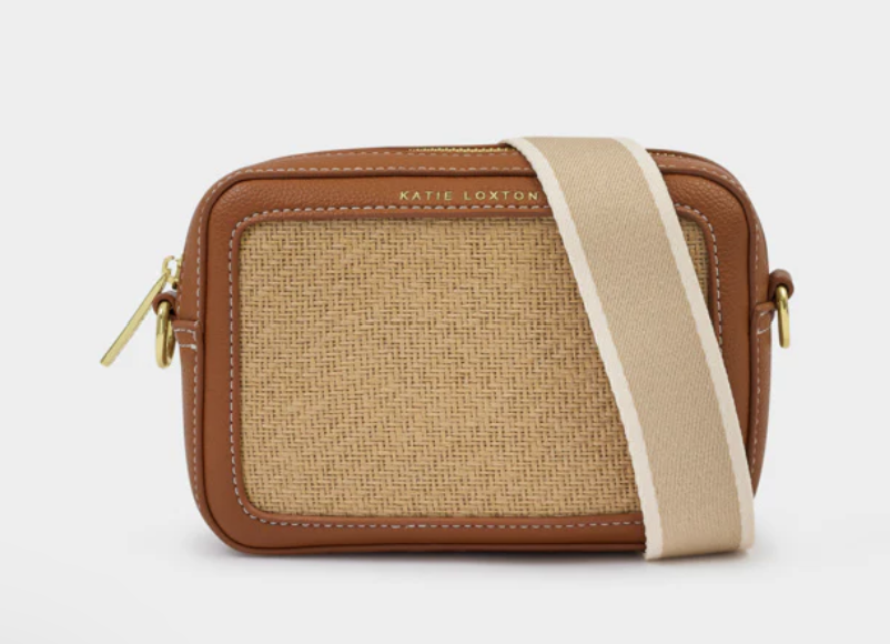 Avery Raffia Small Crossbody Bag | Natural Raffia | Cognac or Black