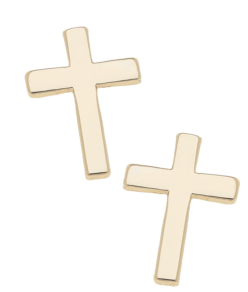 Ruth Cross Stud Earrings in Shiny Gold