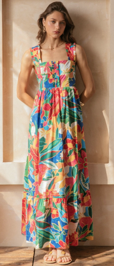 Etta Jungle Floral Print Maxi Dress, Shorts or Matching Top
