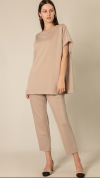 P. CILL Butter Modal Contrast Rib Short Sleeve Tunic Top