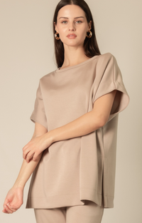 P. CILL Butter Modal Contrast Rib Short Sleeve Tunic Top