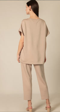 P. CILL Butter Modal Contrast Rib Short Sleeve Tunic Top