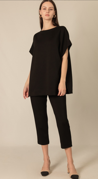 P. CILL Butter Modal Contrast Rib Short Sleeve Tunic Top