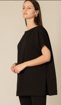 P. CILL Butter Modal Contrast Rib Short Sleeve Tunic Top