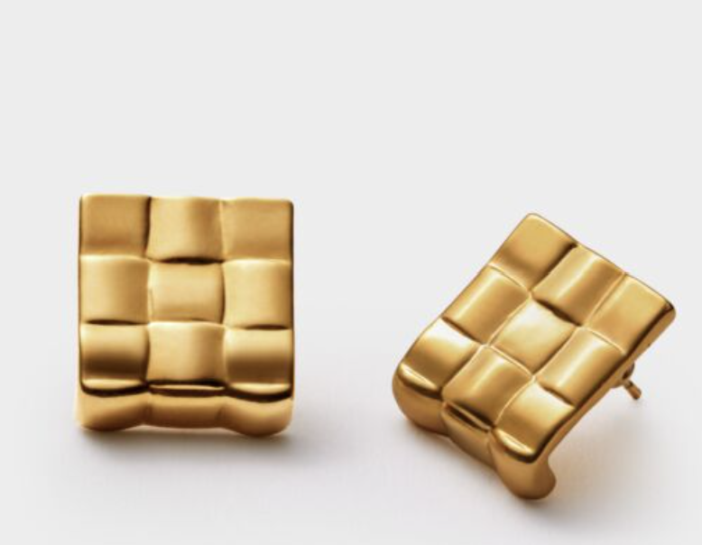 Taya Waterproof Gold Woven Oversized Stud Earrings