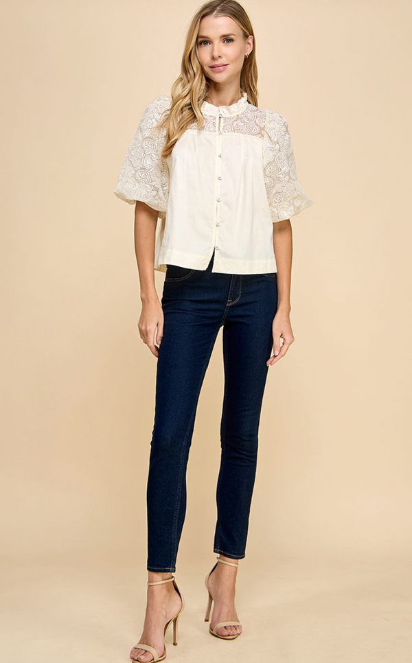 Andie Lace Button Up Top
