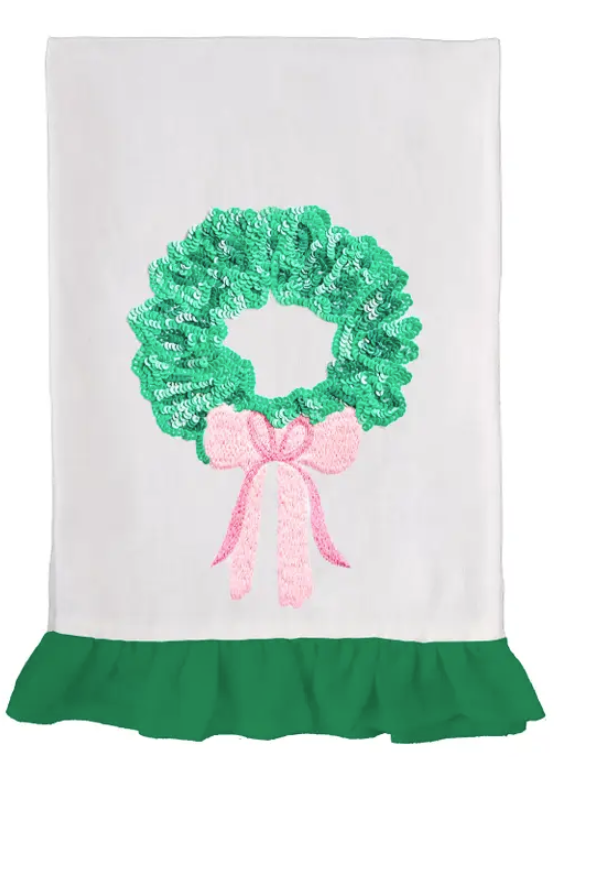 Mary Square Sequin Wreath Tea Towel