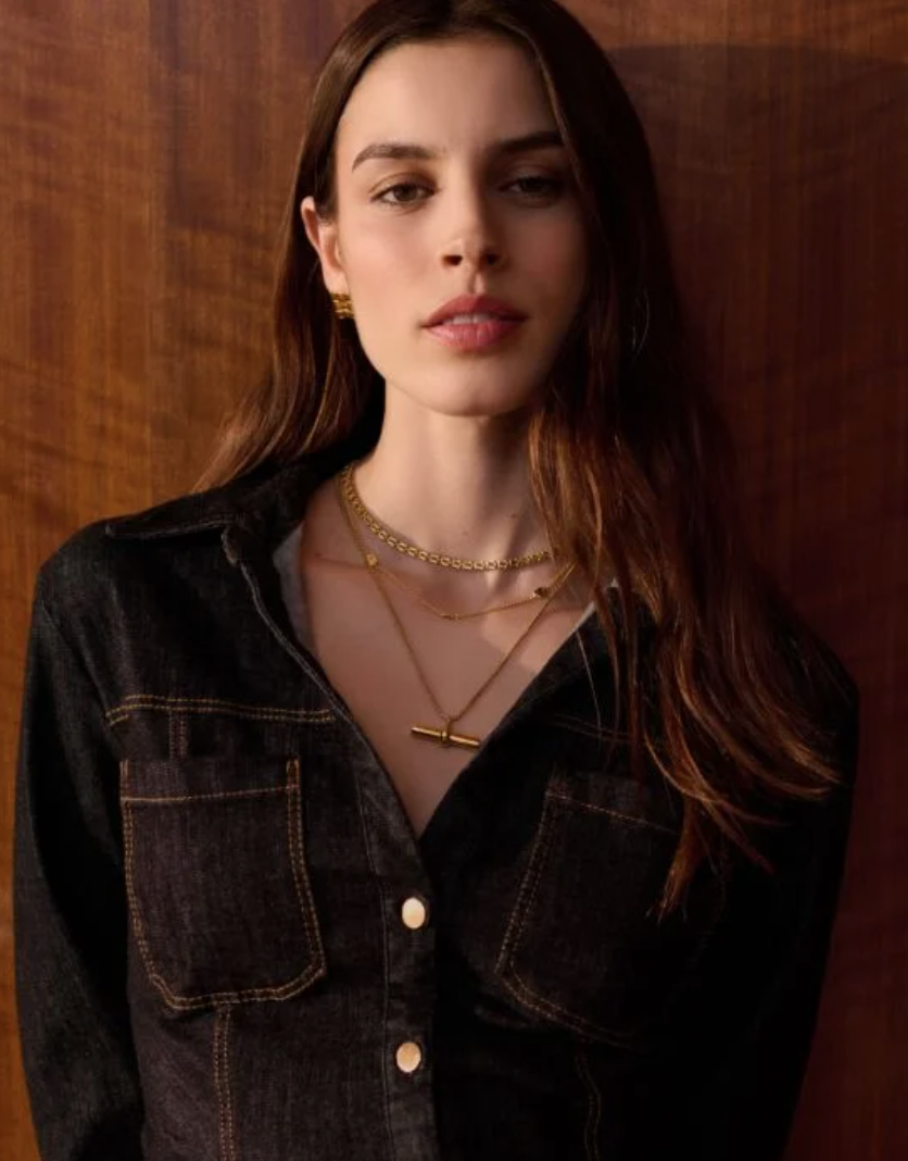 Themis Waterproof Gold T-Bar Necklace