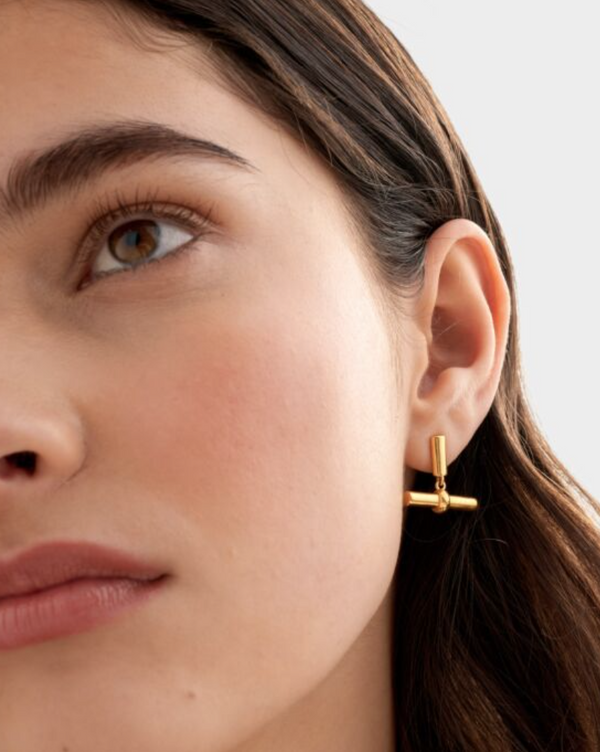 Themis Waterproof Gold T-Bar Earrings
