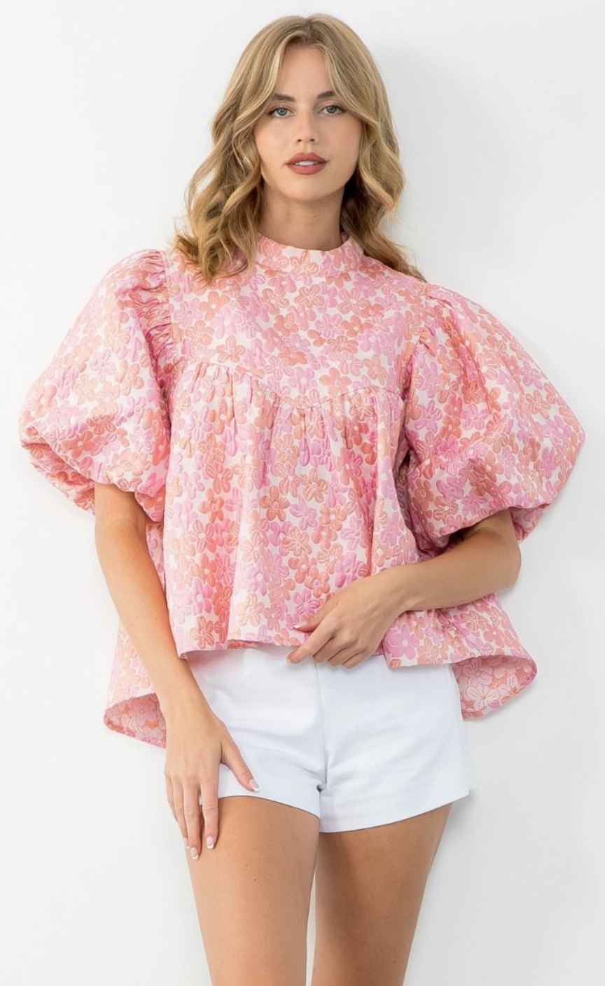 Willow Puff Sleeve Flower Textured Top