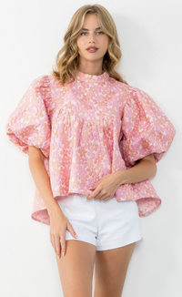Willow Puff Sleeve Flower Textured Top