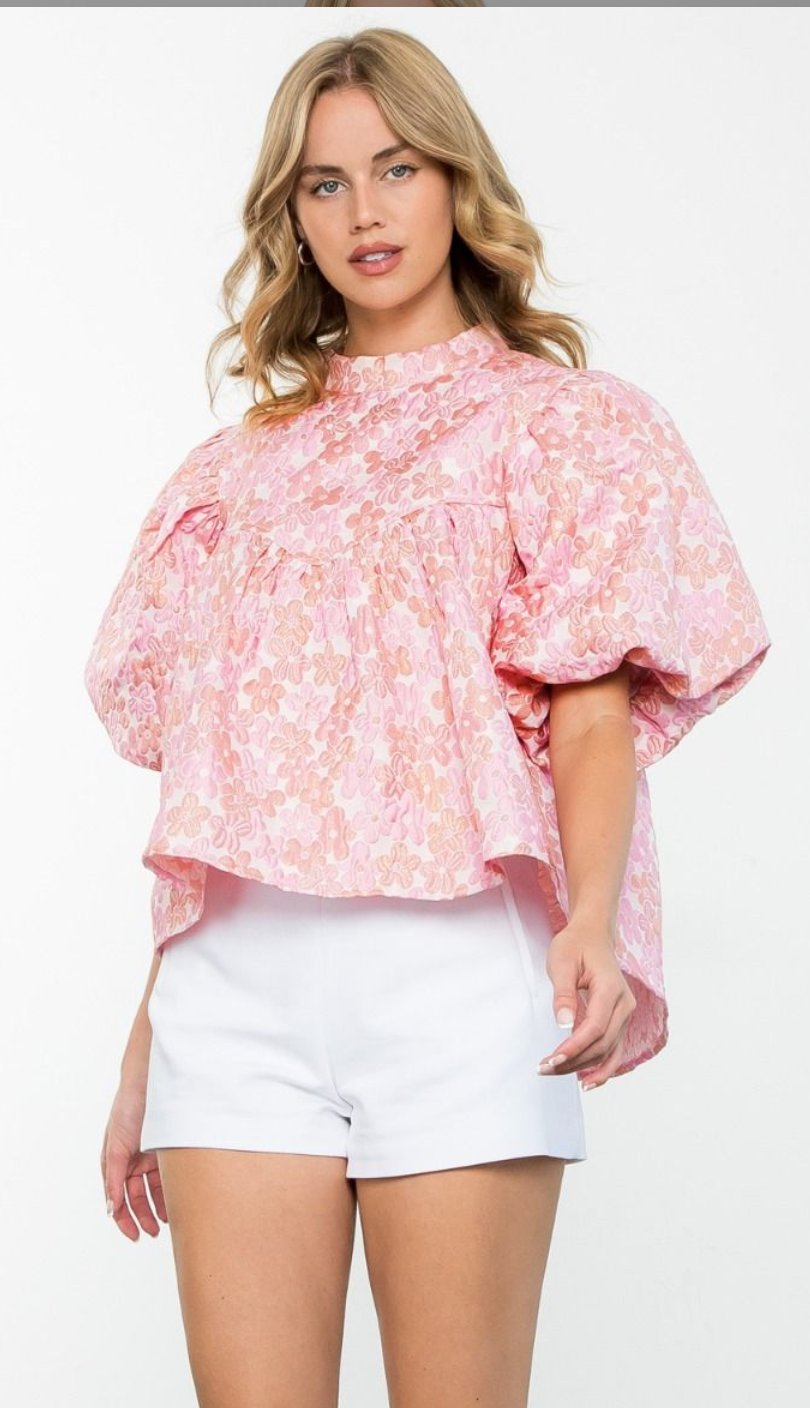 Willow Puff Sleeve Flower Textured Top