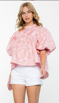 Willow Puff Sleeve Flower Textured Top