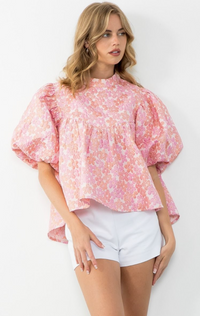 Willow Puff Sleeve Flower Textured Top