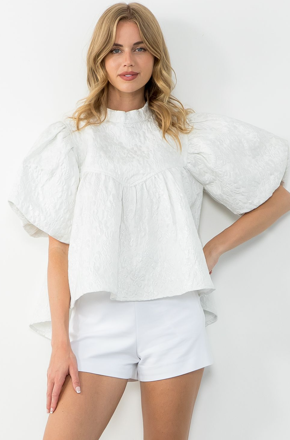Willow Puff Sleeve Flower Textured Top