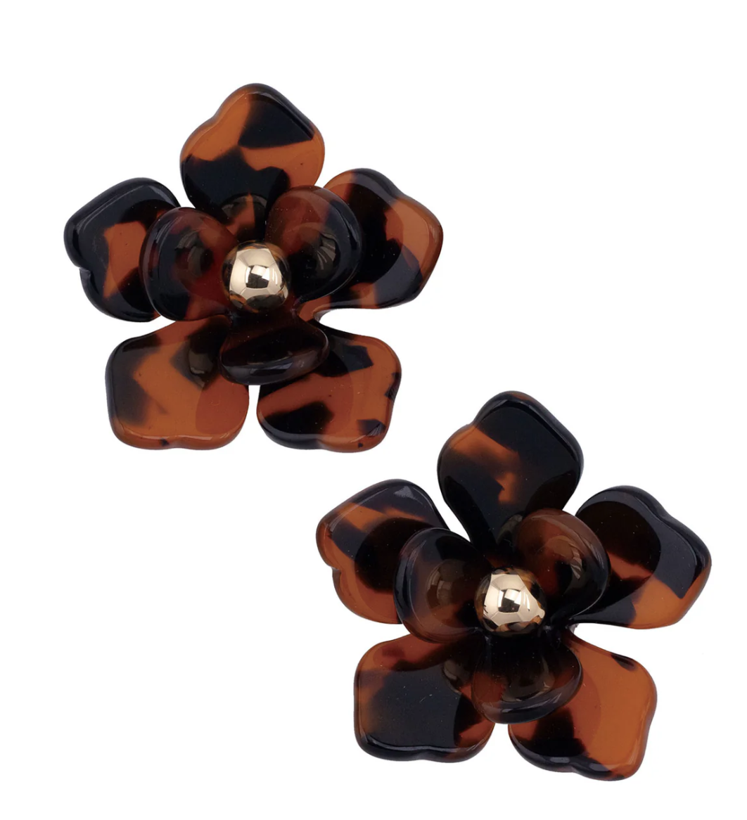 Lorelei Resin Flower Earrings in Tortoise