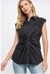 Willow Sleeveless Button Down Twist Poplin Shirt