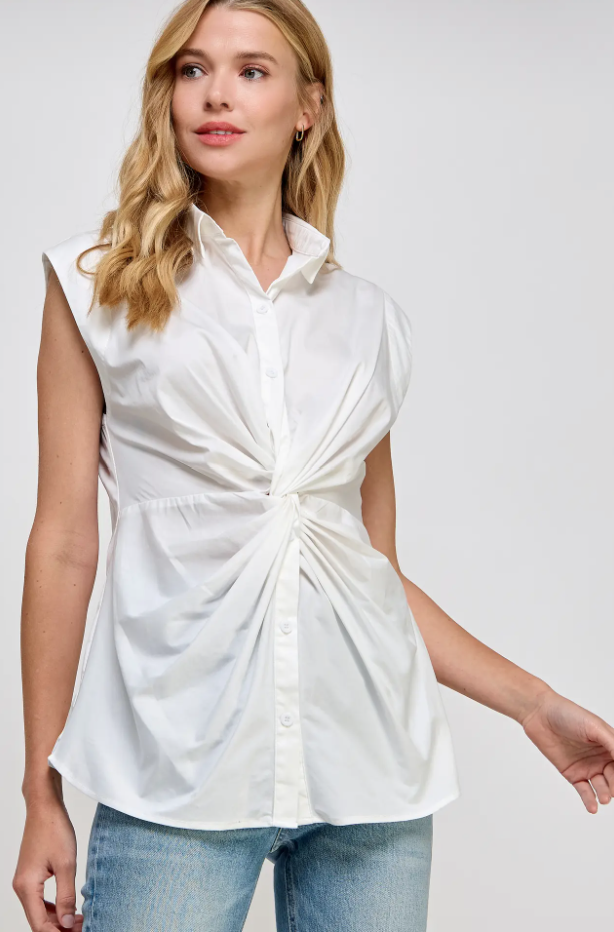 Willow Sleeveless Button Down Twist Poplin Shirt