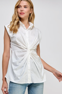 Willow Sleeveless Button Down Twist Poplin Shirt