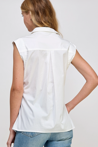 Willow Sleeveless Button Down Twist Poplin Shirt