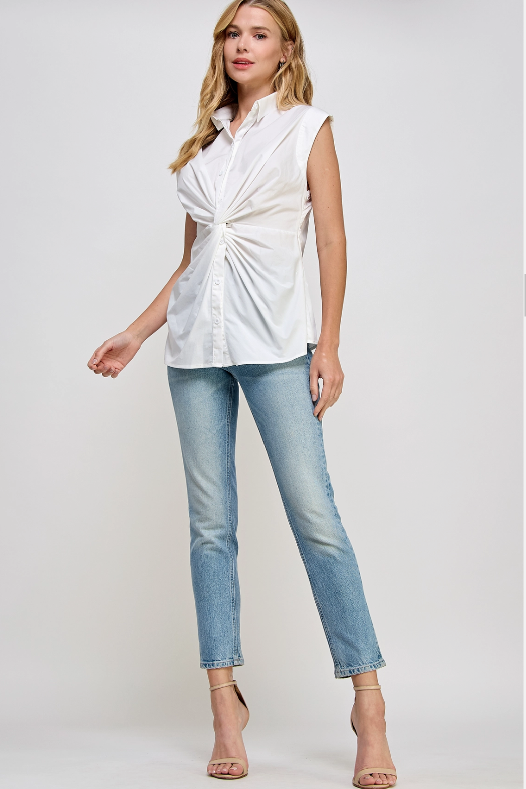 Willow Sleeveless Button Down Twist Poplin Shirt