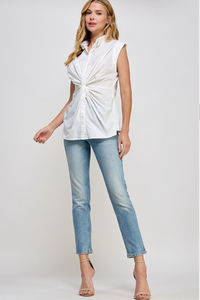 Willow Sleeveless Button Down Twist Poplin Shirt